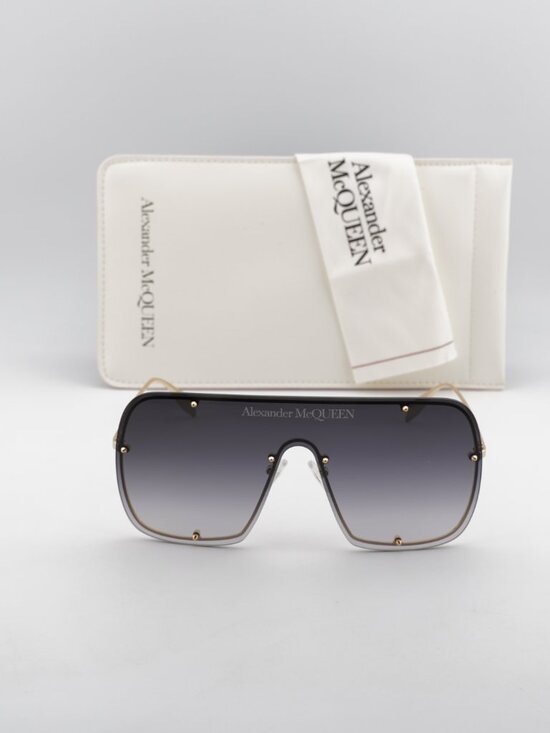 Alexander McQueen AM0362S 003 Shield Rimless Sunglasses - Gold / Grey main image 6